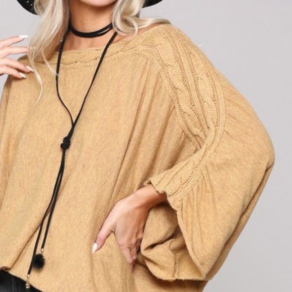 SOLD OUT Boho Cable Knit Kimono Sleeve Sweater Tunic Top - Picture 6 of 7